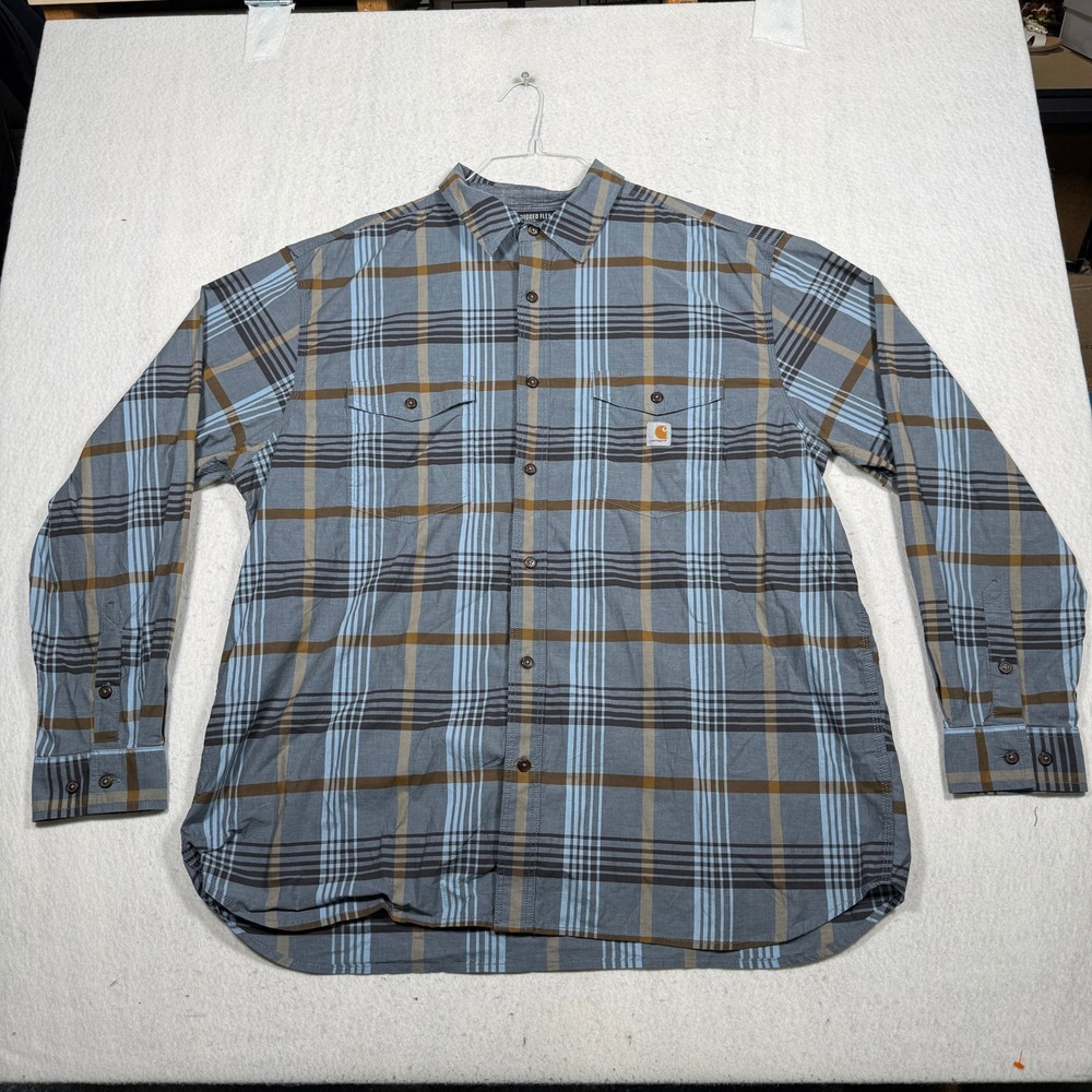Carhartt Rugged Flex Mens 2XL Relaxed Fit Plaid Long Sleeve Button Down Shirt